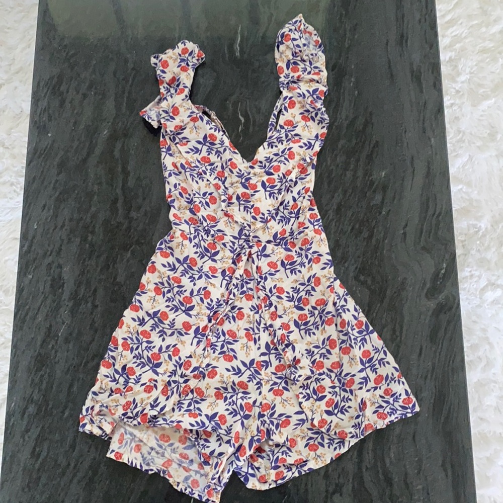 crisscross tie backless ruffle detail romper